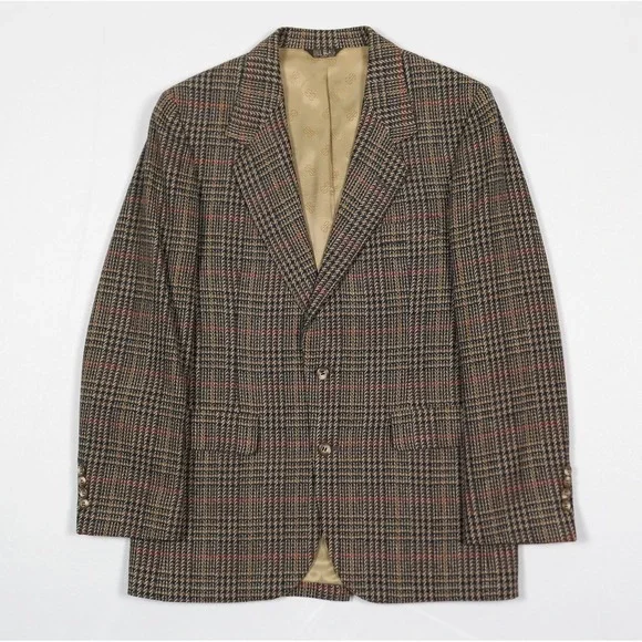 VTG Bill Blass Signature 38S Tweed Gun Club Check Sport Coat Men's 1980s 90s USA